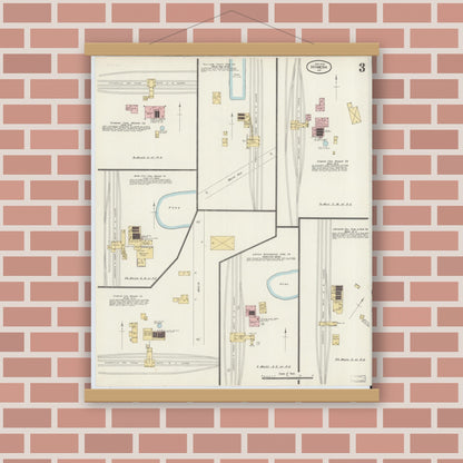 Old map wall art mockup — magnetic wood frame on brick wall — Sanborn Fire Insurance Map from Hymera, Sullivan County, Indiana (1904), Sheet #0003