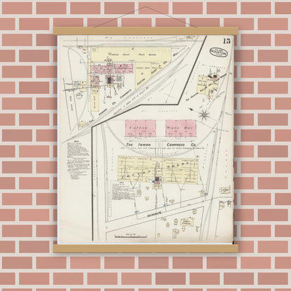 Old map wall art mockup — magnetic wood frame on brick wall — Sanborn Fire Insurance Map from Houston, Harris County, Texas (1885), Sheet #0015