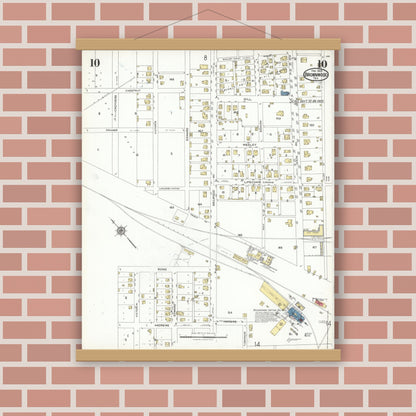 Old map wall art mockup — magnetic wood frame on brick wall — Sanborn Fire Insurance Map from Brownwood, Brown County, Texas (1923), Sheet #0010
