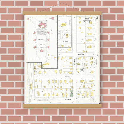 Old map wall art mockup — magnetic wood frame on brick wall — Sanborn Fire Insurance Map from Eldora, Hardin County, Iowa (1900), Sheet #0003