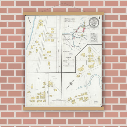 Old map wall art mockup — magnetic wood frame on brick wall — Sanborn Fire Insurance Map from Waialua, Honolulu County, Hawaii (1927), Sheet #0001
