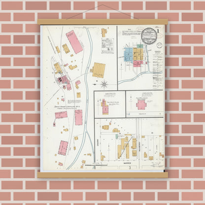 Old map wall art mockup — magnetic wood frame on brick wall — Sanborn Fire Insurance Map from Germantown, Montgomery County, Ohio (1899) - Complete Map Set