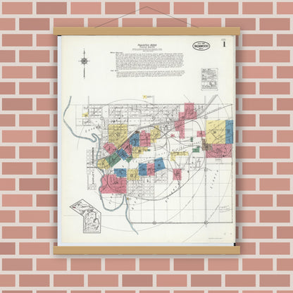 Old map wall art mockup — magnetic wood frame on brick wall — Sanborn Fire Insurance Map from Ironwood, Gogebic County, Michigan (1921) - Complete Map Set