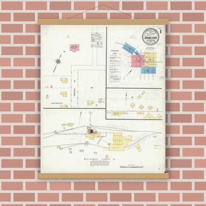 Old map wall art mockup — magnetic wood frame on brick wall — Sanborn Fire Insurance Map from Spring Hope, Nash County, North Carolina (1911) - Complete Map Set