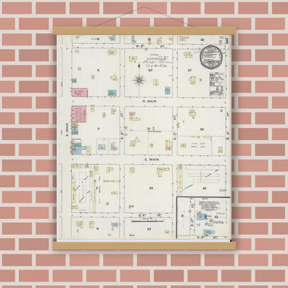 Old map wall art mockup — magnetic wood frame on brick wall — Sanborn Fire Insurance Map from Comanche, Comanche County, Texas (1891) - Complete Map Set