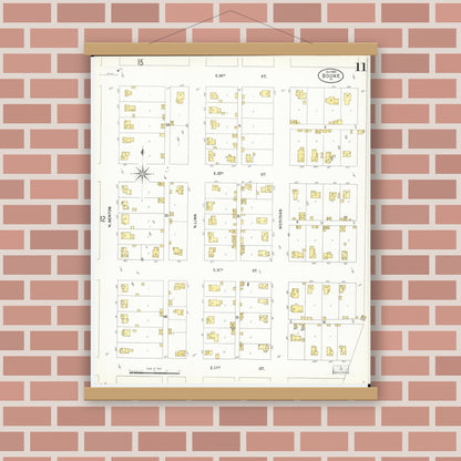 Old map wall art mockup — magnetic wood frame on brick wall — Sanborn Fire Insurance Map from Boone, Boone County, Iowa (1900), Sheet #0011