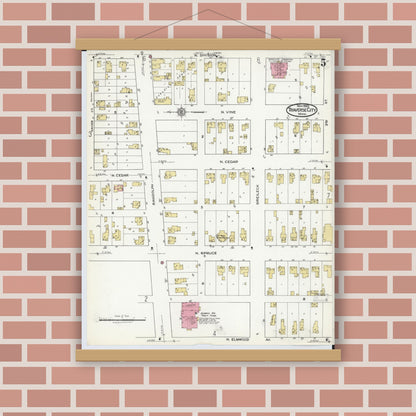 Old map wall art mockup — magnetic wood frame on brick wall — Sanborn Fire Insurance Map from Traverse City, Grand Traverse County, Michigan (1920), Sheet #0005