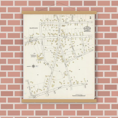 Old map wall art mockup — magnetic wood frame on brick wall — Sanborn Fire Insurance Map from Abington, Plymouth County, Massachusetts (1915), Sheet #0005