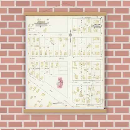 Old map wall art mockup — magnetic wood frame on brick wall — Sanborn Fire Insurance Map from Dowagiac, Cass County, Michigan (1913), Sheet #0005