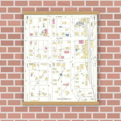 Old map wall art mockup — magnetic wood frame on brick wall — Sanborn Fire Insurance Map from Saint Charles, Kane County, Illinois (1923), Sheet #0007