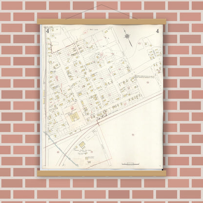 Old map wall art mockup — magnetic wood frame on brick wall — Sanborn Fire Insurance Map from Silsbee, Hardin County, Texas (1942), Sheet #0004