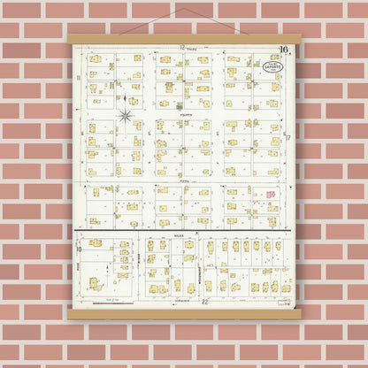 Old map wall art mockup — magnetic wood frame on brick wall — Sanborn Fire Insurance Map from La Porte, La Porte County, Indiana (1907), Sheet #0016