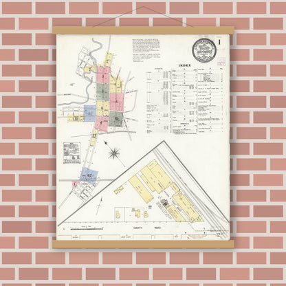 Old map wall art mockup — magnetic wood frame on brick wall — Sanborn Fire Insurance Map from Hayward, Alameda County, California (1907) - Complete Map Set