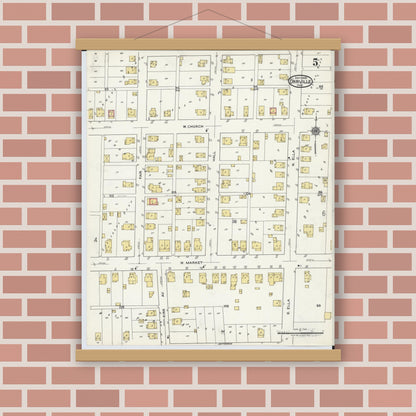 Old map wall art mockup — magnetic wood frame on brick wall — Sanborn Fire Insurance Map from Orrville, Wayne County, Ohio (1920), Sheet #0005