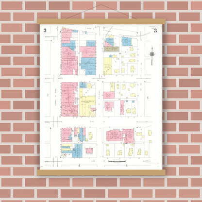 Old map wall art mockup — magnetic wood frame on brick wall — Sanborn Fire Insurance Map from Spencer, Clay County, Iowa (1941), Sheet #0003