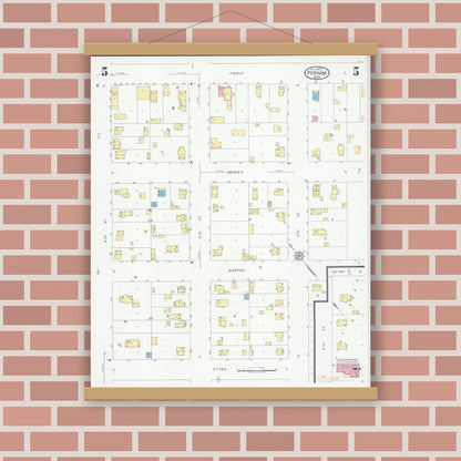Old map wall art mockup — magnetic wood frame on brick wall — Sanborn Fire Insurance Map from Perham, Otter Tail County, Minnesota (1929), Sheet #0005