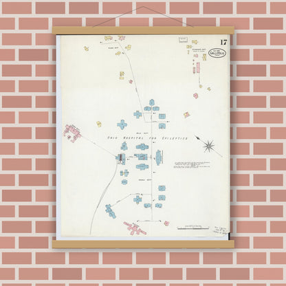 Old map wall art mockup — magnetic wood frame on brick wall — Sanborn Fire Insurance Map from Gallipolis, Gallia County, Ohio (1908), Sheet #0017