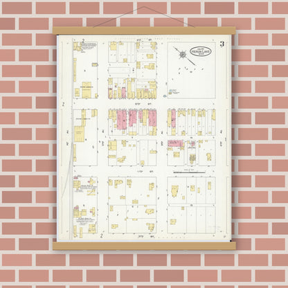 Old map wall art mockup — magnetic wood frame on brick wall — Sanborn Fire Insurance Map from Heron Lake, Jackson County, Minnesota (1913), Sheet #0003