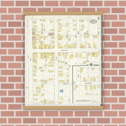 Old map wall art mockup — magnetic wood frame on brick wall — Sanborn Fire Insurance Map from New Paris, Preble County, Ohio (1911), Sheet #0004