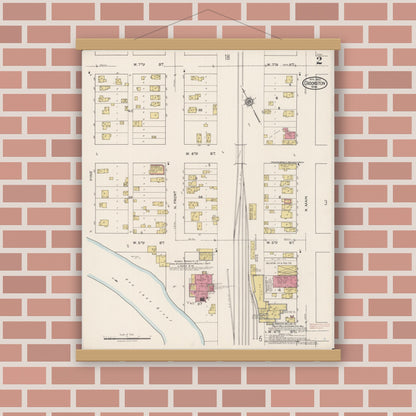 Old map wall art mockup — magnetic wood frame on brick wall — Sanborn Fire Insurance Map from Crookston, Polk County, Minnesota (1922), Sheet #0002