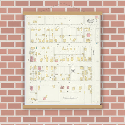 Old map wall art mockup — magnetic wood frame on brick wall — Sanborn Fire Insurance Map from Beverly, Washington County, Ohio (1905), Sheet #0003