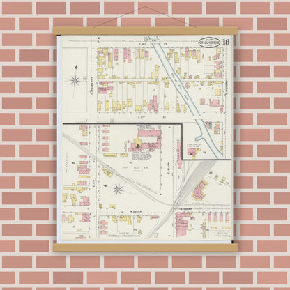 Old map wall art mockup — magnetic wood frame on brick wall — Sanborn Fire Insurance Map from Chillicothe, Ross County, Ohio (1895), Sheet #0018