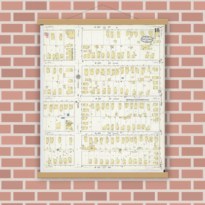 Old map wall art mockup — magnetic wood frame on brick wall — Sanborn Fire Insurance Map from Holland, Ottawa County, Michigan (1916), Sheet #0018