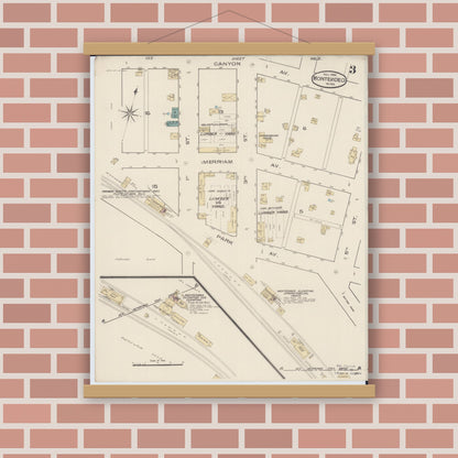 Old map wall art mockup — magnetic wood frame on brick wall — Sanborn Fire Insurance Map from Montevideo, Chippewa County, Minnesota (1885), Sheet #0003