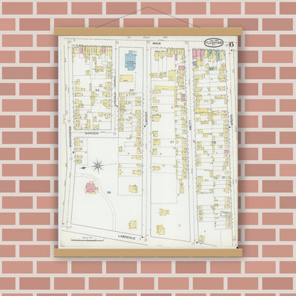 Old map wall art mockup — magnetic wood frame on brick wall — Sanborn Fire Insurance Map from Flushing, Queens County, New York (1892), Sheet #0006