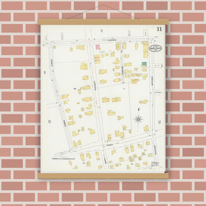 Old map wall art mockup — magnetic wood frame on brick wall — Sanborn Fire Insurance Map from Marlborough, Middlesex County, Massachusetts (1906), Sheet #0011