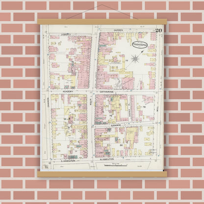 Old map wall art mockup — magnetic wood frame on brick wall — Sanborn Fire Insurance Map from Poughkeepsie, Dutchess County, New York (1887), Sheet #0020