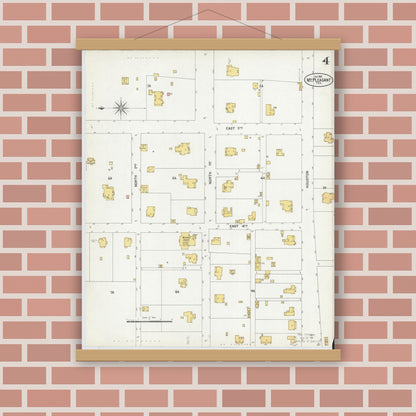 Old map wall art mockup — magnetic wood frame on brick wall — Sanborn Fire Insurance Map from Mount Pleasant, Titus County, Texas (1901), Sheet #0004