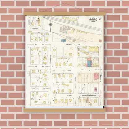 Old map wall art mockup — magnetic wood frame on brick wall — Sanborn Fire Insurance Map from Reinbeck, Grundy County, Iowa (1935), Sheet #0002