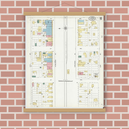 Old map wall art mockup — magnetic wood frame on brick wall — Sanborn Fire Insurance Map from Luling, Caldwell County, Texas (1902), Sheet #0002