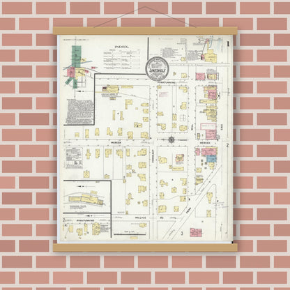 Old map wall art mockup — magnetic wood frame on brick wall — Sanborn Fire Insurance Map from Linesville, Crawford County, Pennsylvania (1911) - Complete Map Set
