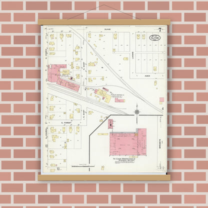 Old map wall art mockup — magnetic wood frame on brick wall — Sanborn Fire Insurance Map from Clyde, Sandusky County, Ohio (1911), Sheet #0007