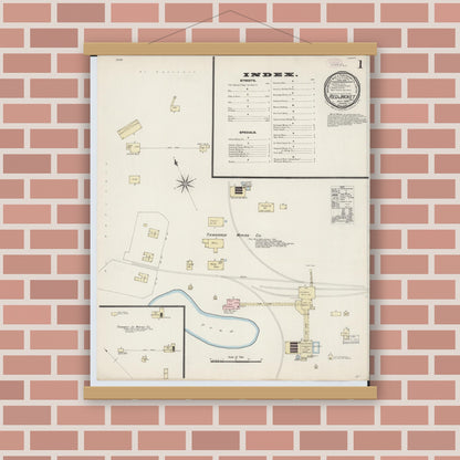 Old map wall art mockup — magnetic wood frame on brick wall — Sanborn Fire Insurance Map from Red Jacket, Houghton County, Michigan (1888) - Complete Map Set