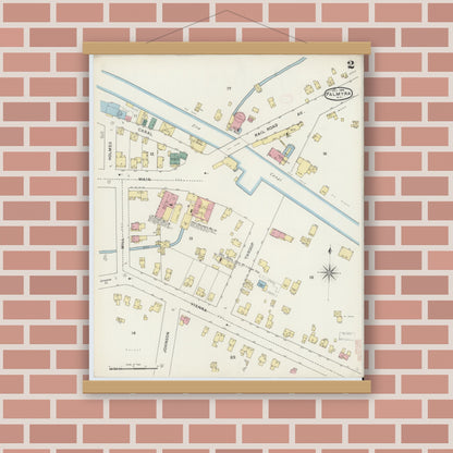 Old map wall art mockup — magnetic wood frame on brick wall — Sanborn Fire Insurance Map from Palmyra, Wayne County, New York (1894) - Complete Map Set