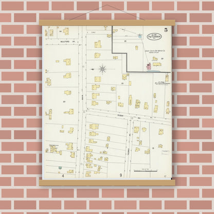 Old map wall art mockup — magnetic wood frame on brick wall — Sanborn Fire Insurance Map from Patchogue, Suffolk County, New York (1897), Sheet #0005