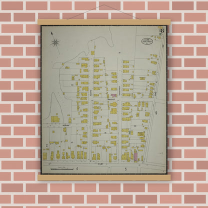Old map wall art mockup — magnetic wood frame on brick wall — Sanborn Fire Insurance Map from Suffolk, Independent Cities, Virginia (1903), Sheet #0008