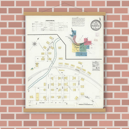 Old map wall art mockup — magnetic wood frame on brick wall — Sanborn Fire Insurance Map from Pocahontas, Tazewell County, Virginia (1908) - Complete Map Set