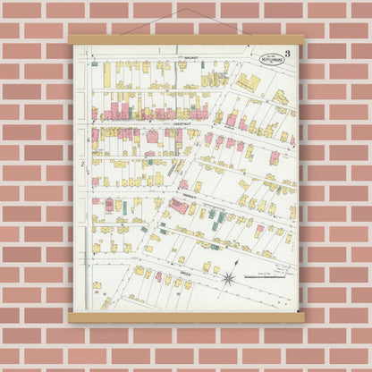 Old map wall art mockup — magnetic wood frame on brick wall — Sanborn Fire Insurance Map from Mifflinburg, Union County, Pennsylvania (1901), Sheet #0003