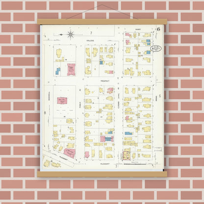 Old map wall art mockup — magnetic wood frame on brick wall — Sanborn Fire Insurance Map from Beloit, Rock County, Wisconsin (1908), Sheet #0006