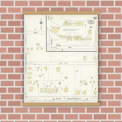 Old map wall art mockup — magnetic wood frame on brick wall — Sanborn Fire Insurance Map from Ocala, Marion County, Florida (1912), Sheet #0012