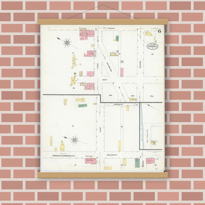 Old map wall art mockup — magnetic wood frame on brick wall — Sanborn Fire Insurance Map from Radford, Independent Cities, Virginia (1908), Sheet #0006