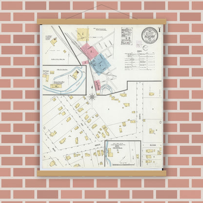 Old map wall art mockup — magnetic wood frame on brick wall — Sanborn Fire Insurance Map from Bedford, Cuyahoga County, Ohio (1902) - Complete Map Set
