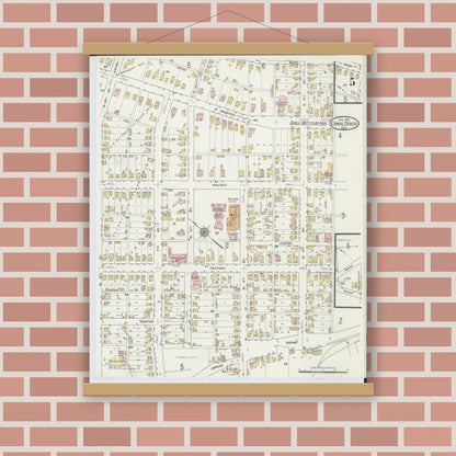 Old map wall art mockup — magnetic wood frame on brick wall — Sanborn Fire Insurance Map from Canal Dover, Tuscarawas County, Ohio (1914), Sheet #0005