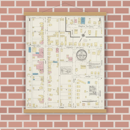 Old map wall art mockup — magnetic wood frame on brick wall — Sanborn Fire Insurance Map from Slippery Rock, Butler County, Pennsylvania (1925) - Complete Map Set