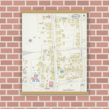 Old map wall art mockup — magnetic wood frame on brick wall — Sanborn Fire Insurance Map from Newburyport, Essex County, Massachusetts (1894), Sheet #0006
