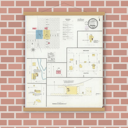 Old map wall art mockup — magnetic wood frame on brick wall — Sanborn Fire Insurance Map from Giddings, Lee County, Texas (1901), Sheet #0001